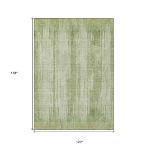 Homeroots 3' Artichoke Green And Ivory Striped Washable Area Rug For Indoor Or Outdoor Spaces, Durable Design 10' X 14' Polyester 593041