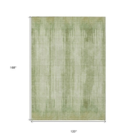 Homeroots 3' Artichoke Green And Ivory Striped Washable Area Rug For Indoor Or Outdoor Spaces, Durable Design 10' X 14' Polyester 593041