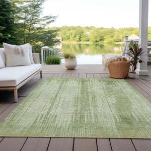 Homeroots 3' Artichoke Green And Ivory Striped Washable Area Rug For Indoor Or Outdoor Spaces, Durable Design 10' X 14' Polyester 593041