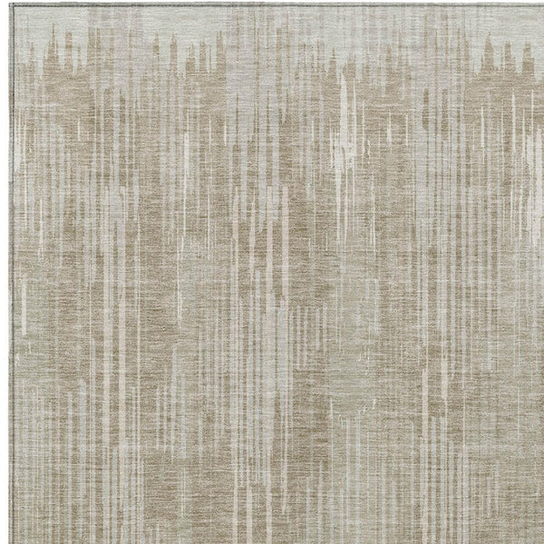 Homeroots 3' Artichoke Green And Ivory Striped Washable Area Rug For Indoor Or Outdoor Spaces, Durable Design 3' X 5' Polyester 593042