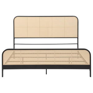 English Elm Randall Coastal Woven Cane Webbing Eastern King Bed with Airy Metal Frame Black B062P447774