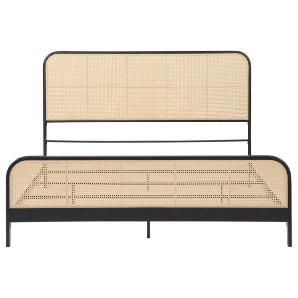 English Elm Randall Coastal Woven Cane Webbing Eastern King Bed with Airy Metal Frame Black B062P447774