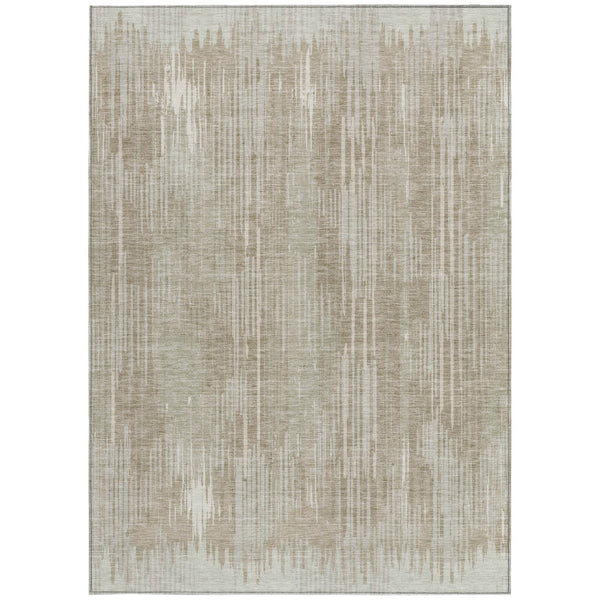 Homeroots 3' Artichoke Green And Ivory Striped Washable Area Rug For Indoor Or Outdoor Spaces, Durable Design 5' X 8' Polyester 593043