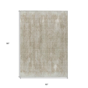 Homeroots 3' Artichoke Green And Ivory Striped Washable Area Rug For Indoor Or Outdoor Spaces, Durable Design 5' X 8' Polyester 593043