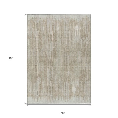 Homeroots 3' Artichoke Green And Ivory Striped Washable Area Rug For Indoor Or Outdoor Spaces, Durable Design 5' X 8' Polyester 593043