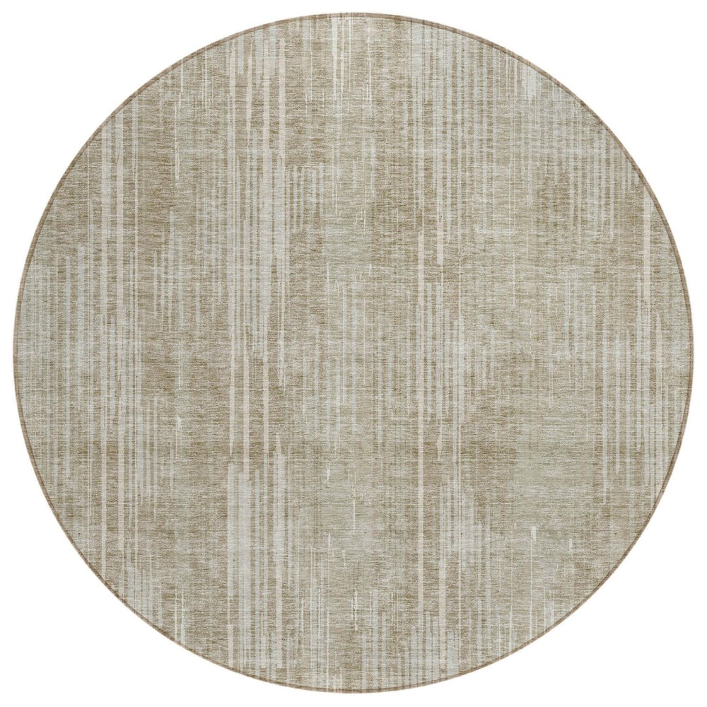 HomeRoots 5' Versatile Beige and Ivory Striped Washable Rug - Durable Indoor Outdoor Comfort for Any Space 8' Round 593044