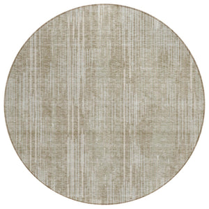 HomeRoots 5' Versatile Beige and Ivory Striped Washable Rug - Durable Indoor Outdoor Comfort for Any Space 8' Round 593044