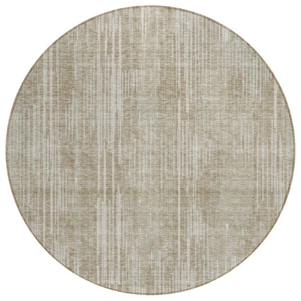 HomeRoots 5' Versatile Beige and Ivory Striped Washable Rug - Durable Indoor Outdoor Comfort for Any Space 8' Round 593044