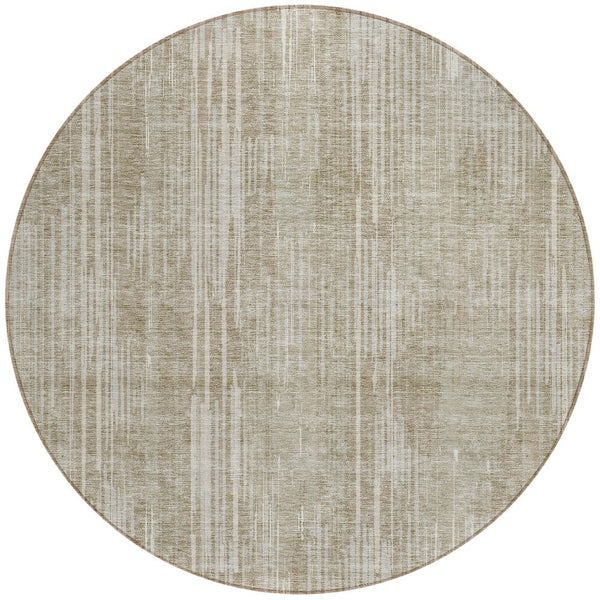 Homeroots 3' Artichoke Green And Ivory Striped Washable Area Rug For Indoor Or Outdoor Spaces, Durable Design 8' Round Polyester 593044