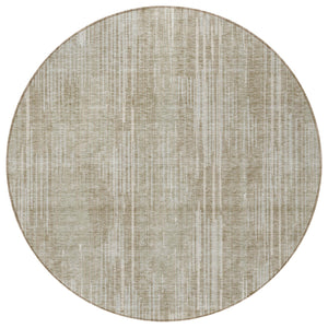 Homeroots 3' Artichoke Green And Ivory Striped Washable Area Rug For Indoor Or Outdoor Spaces, Durable Design 8' Round Polyester 593044