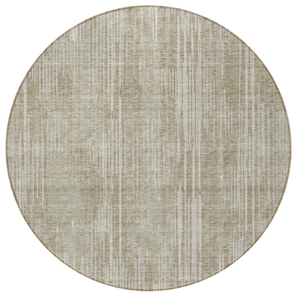 Homeroots 3' Artichoke Green And Ivory Striped Washable Area Rug For Indoor Or Outdoor Spaces, Durable Design 8' Round Polyester 593044