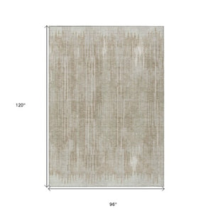 Homeroots 3' Artichoke Green And Ivory Striped Washable Area Rug For Indoor Or Outdoor Spaces, Durable Design 8' X 10' Polyester 593045