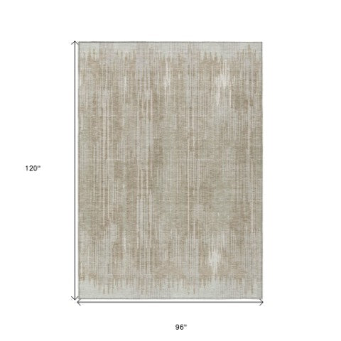 Homeroots 3' Artichoke Green And Ivory Striped Washable Area Rug For Indoor Or Outdoor Spaces, Durable Design 8' X 10' Polyester 593045