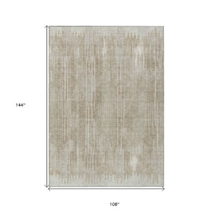 Homeroots 3' Artichoke Green And Ivory Striped Washable Area Rug For Indoor Or Outdoor Spaces, Durable Design 9' X 12' Polyester 593046