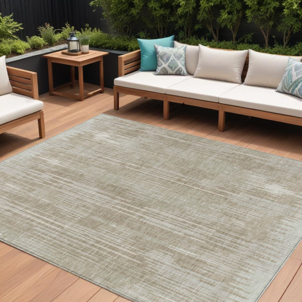 HomeRoots 9' Beige and Ivory Striped Area Rug - Stylish, Washable, Durable for Indoor and Outdoor Spaces 9' X 12' 593046