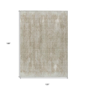 Homeroots 3' Artichoke Green And Ivory Striped Washable Area Rug For Indoor Or Outdoor Spaces, Durable Design 10' X 14' Polyester 593047