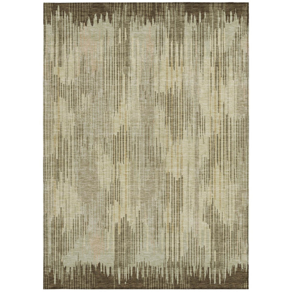 Homeroots 3' Artichoke Green And Ivory Striped Washable Area Rug For Indoor Or Outdoor Spaces, Durable Design 5' X 8' Polyester 593049