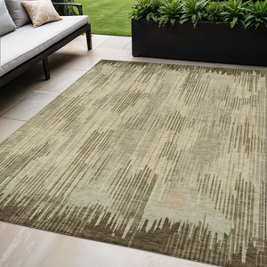 Homeroots 3' Artichoke Green And Ivory Striped Washable Area Rug For Indoor Or Outdoor Spaces, Durable Design 5' X 8' Polyester 593049