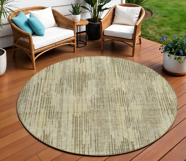 Homeroots 3' Artichoke Green And Ivory Striped Washable Area Rug For Indoor Or Outdoor Spaces, Durable Design 8' Round Polyester 593050
