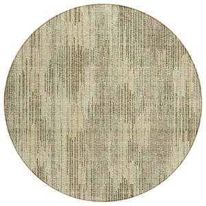 HomeRoots 5' Brown and Green Striped Washable Area Rug - Durable, Stylish, Indoor-Outdoor Comfort for All Spaces 8' Round 593050