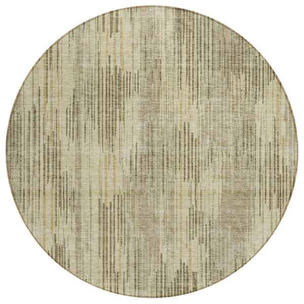 HomeRoots 5' Brown and Green Striped Washable Area Rug - Durable, Stylish, Indoor-Outdoor Comfort for All Spaces 8' Round 593050