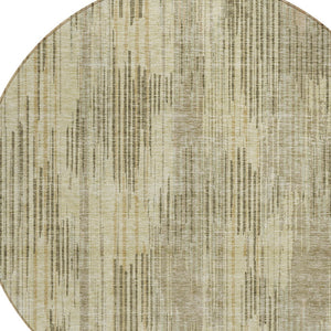 Homeroots 3' Artichoke Green And Ivory Striped Washable Area Rug For Indoor Or Outdoor Spaces, Durable Design 8' Round Polyester 593050