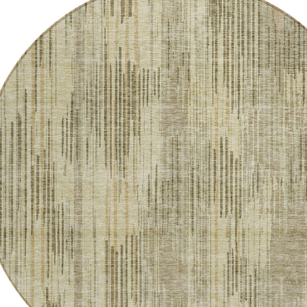 Homeroots 3' Artichoke Green And Ivory Striped Washable Area Rug For Indoor Or Outdoor Spaces, Durable Design 8' Round Polyester 593050