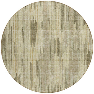 Homeroots 3' Artichoke Green And Ivory Striped Washable Area Rug For Indoor Or Outdoor Spaces, Durable Design 8' Round Polyester 593050