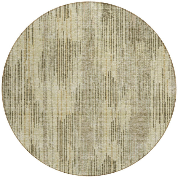 Homeroots 3' Artichoke Green And Ivory Striped Washable Area Rug For Indoor Or Outdoor Spaces, Durable Design 8' Round Polyester 593050