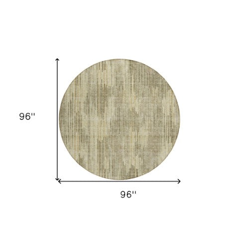 Homeroots 3' Artichoke Green And Ivory Striped Washable Area Rug For Indoor Or Outdoor Spaces, Durable Design 8' Round Polyester 593050