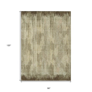 Homeroots 3' Artichoke Green And Ivory Striped Washable Area Rug For Indoor Or Outdoor Spaces, Durable Design 8' X 10' Polyester 593051