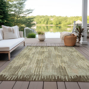 Homeroots 3' Artichoke Green And Ivory Striped Washable Area Rug For Indoor Or Outdoor Spaces, Durable Design 8' X 10' Polyester 593051