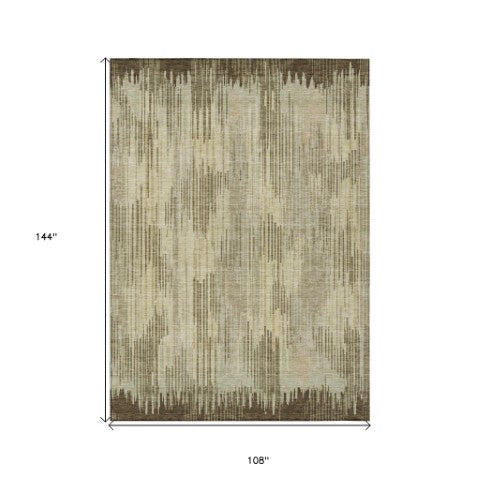 Homeroots 3' Artichoke Green And Ivory Striped Washable Area Rug For Indoor Or Outdoor Spaces, Durable Design 9' X 12' Polyester 593052