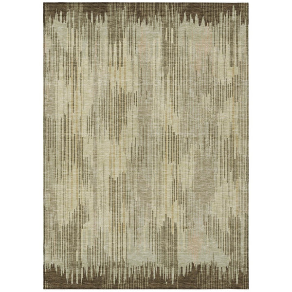 HomeRoots 9' Brown and Green Striped Washable Area Rug for Indoor and Outdoor Spaces, Durable & Stylish Design 9' X 12' 593052