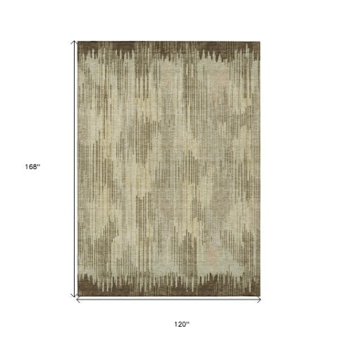 Homeroots 3' Artichoke Green And Ivory Striped Washable Area Rug For Indoor Or Outdoor Spaces, Durable Design 10' X 14' Polyester 593053