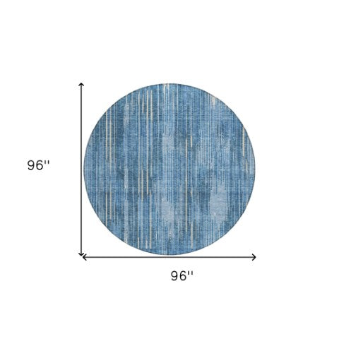 Homeroots 3' Artichoke Green And Ivory Striped Washable Area Rug For Indoor Or Outdoor Spaces, Durable Design 8' Round Polyester 593056