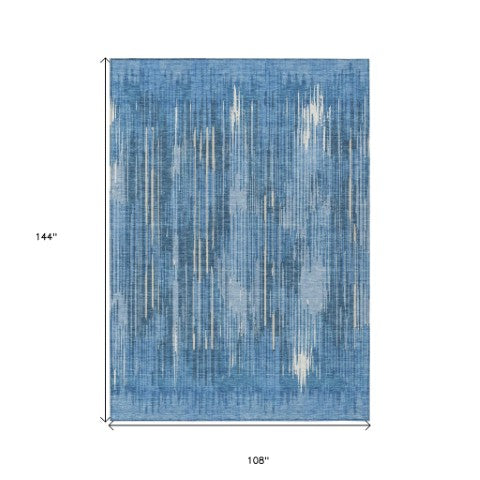 Homeroots 3' Artichoke Green And Ivory Striped Washable Area Rug For Indoor Or Outdoor Spaces, Durable Design 9' X 12' Polyester 593058