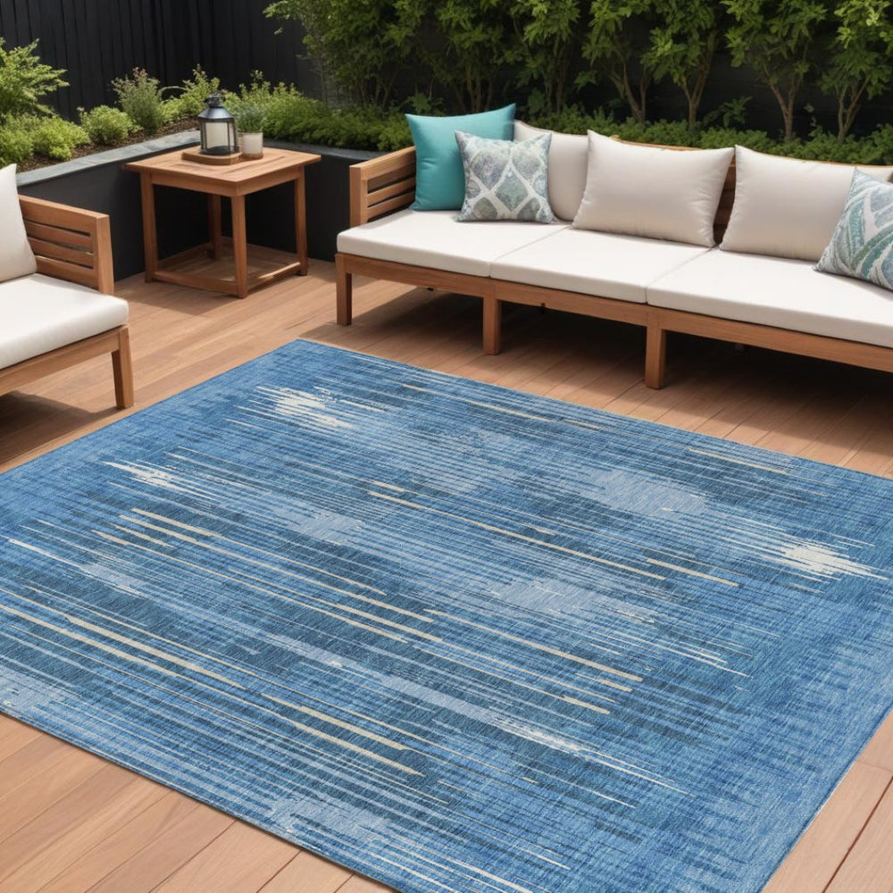 HomeRoots 9' Coastal Charm Striped Area Rug - Durable, Machine Washable for Indoor & Outdoor Living Spaces 9' X 12' 593058
