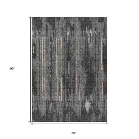 Homeroots 3' Artichoke Green And Ivory Striped Washable Area Rug For Indoor Or Outdoor Spaces, Durable Design 5' X 8' Polyester 593061