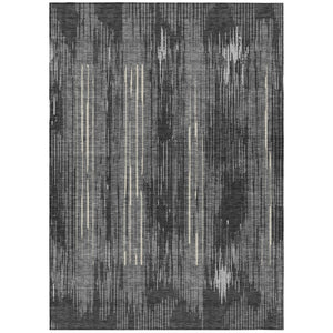 HomeRoots 5' Charcoal Gray and Ivory Striped Rug – Durable, Washable Design for Indoor and Outdoor Spaces 5' X 8' 593061