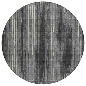 HomeRoots 5' Charcoal Gray and Ivory Striped Rug – Durable, Washable Design for Indoor and Outdoor Spaces 8' Round 593062