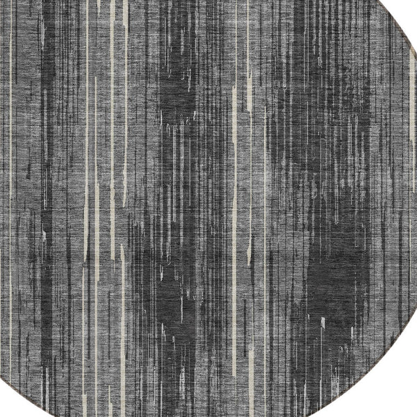 Homeroots 3' Artichoke Green And Ivory Striped Washable Area Rug For Indoor Or Outdoor Spaces, Durable Design 8' Round Polyester 593062