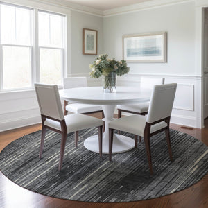 Homeroots 3' Artichoke Green And Ivory Striped Washable Area Rug For Indoor Or Outdoor Spaces, Durable Design 8' Round Polyester 593062