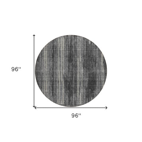 Homeroots 3' Artichoke Green And Ivory Striped Washable Area Rug For Indoor Or Outdoor Spaces, Durable Design 8' Round Polyester 593062