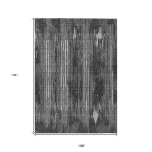 Homeroots 3' Artichoke Green And Ivory Striped Washable Area Rug For Indoor Or Outdoor Spaces, Durable Design 9' X 12' Polyester 593064