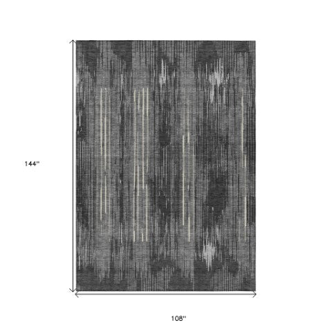 Homeroots 3' Artichoke Green And Ivory Striped Washable Area Rug For Indoor Or Outdoor Spaces, Durable Design 9' X 12' Polyester 593064