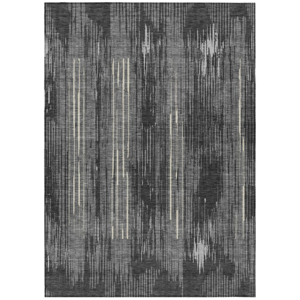 HomeRoots 9' Charcoal Gray and Ivory Striped Washable Area Rug - Durable Indoor Outdoor Design for High Traffic Spaces 9' X 12' 593064