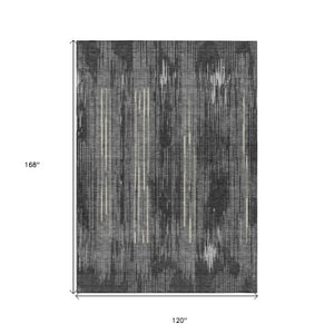 Homeroots 3' Artichoke Green And Ivory Striped Washable Area Rug For Indoor Or Outdoor Spaces, Durable Design 10' X 14' Polyester 593065