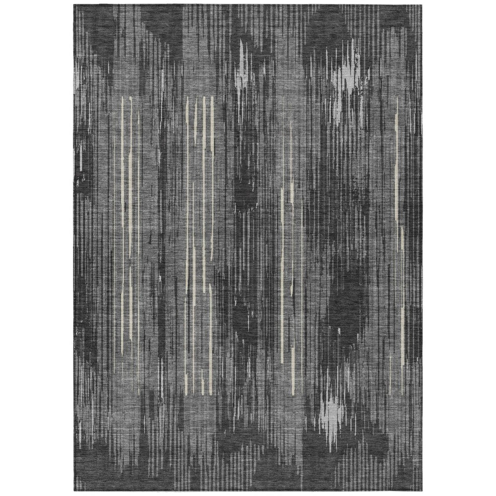 HomeRoots 5' Charcoal Gray and Ivory Striped Rug – Durable, Washable Design for Indoor and Outdoor Spaces 10' X 14' 593065