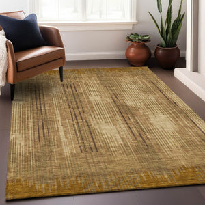 Homeroots 3' Artichoke Green And Ivory Striped Washable Area Rug For Indoor Or Outdoor Spaces, Durable Design 3' X 5' Polyester 593066